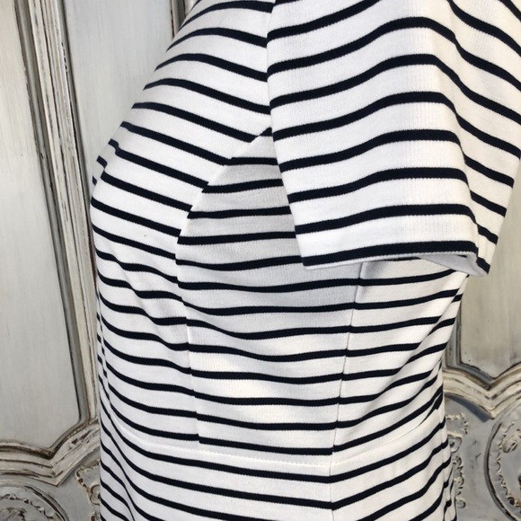 Banana Republic Black and White Stripe Waisted Short Sleeve Sheath Knit Dress - Picture 7 of 12